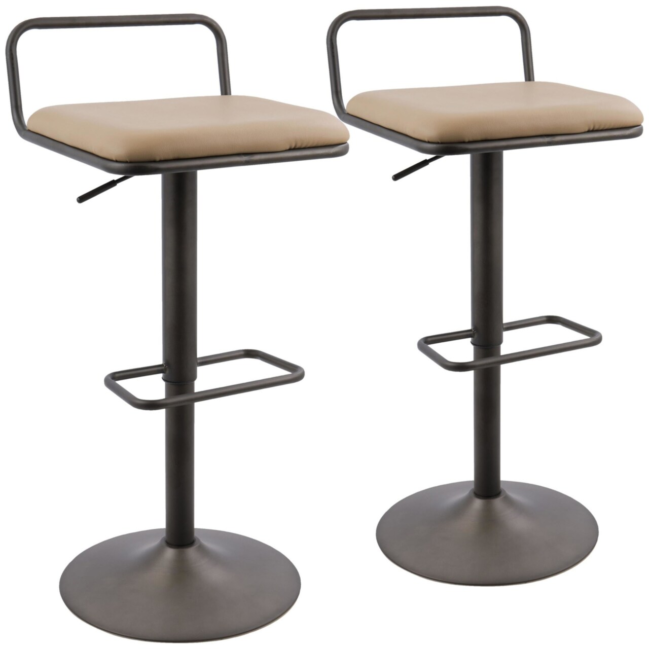 Lumisource Beta Industrial Barstool In Antique And Camel Faux Leather - Set Of 2